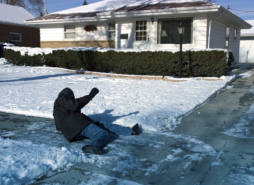 a person slipping on ice on personal property