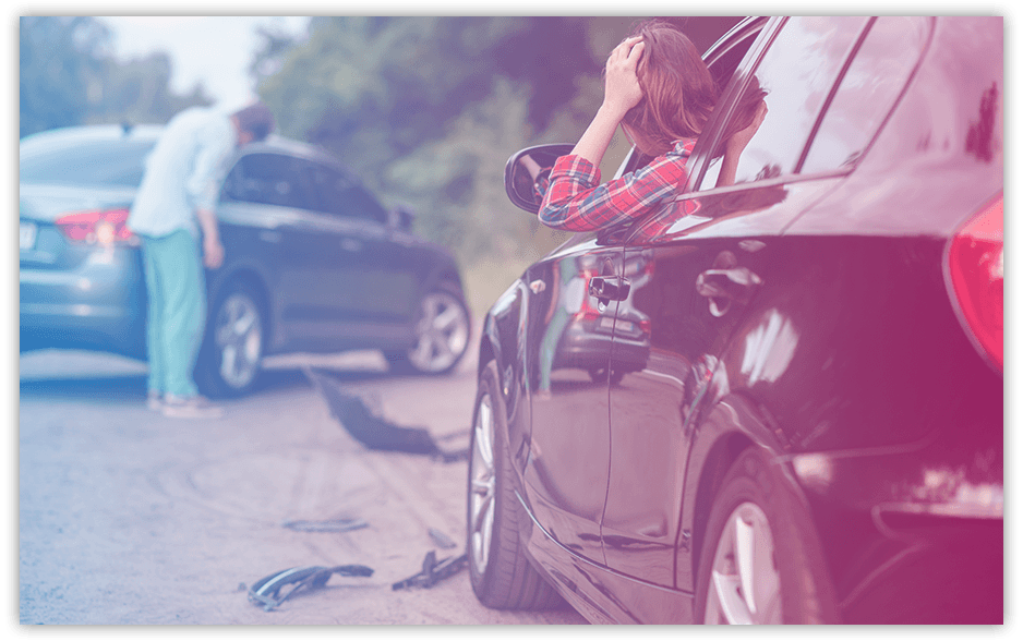 A scene from a mild car accident