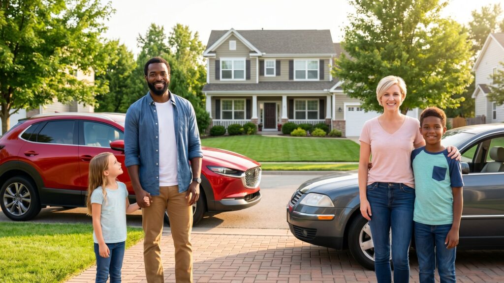 family with cars